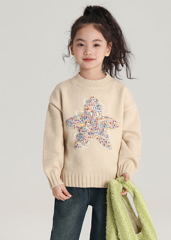 Handmade Apricot O-Neck Kids Cotton Knit Kids Sweater Spring