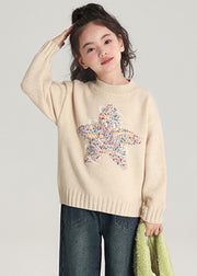 Handmade Apricot O-Neck Kids Cotton Knit Kids Sweater Spring