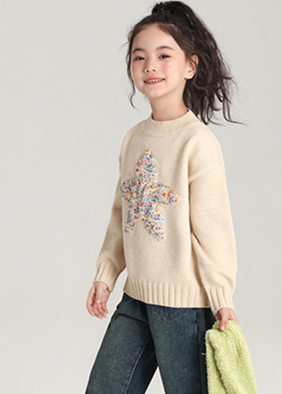 Handmade Apricot O-Neck Kids Cotton Knit Kids Sweater Spring