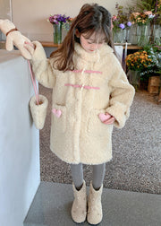 Handmade Apricot Patchwork Pockets Kids Faux Fur Hooded Coat Winter