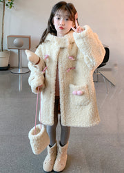 Handmade Apricot Patchwork Pockets Kids Faux Fur Hooded Coat Spring