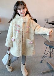 Handmade Apricot Patchwork Pockets Kids Faux Fur Hooded Coat Winter