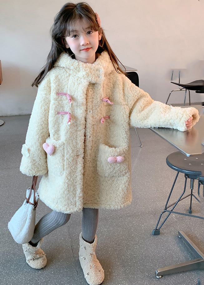 Handmade Apricot Patchwork Pockets Kids Faux Fur Hooded Coat Spring