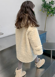 Handmade Apricot Patchwork Pockets Kids Faux Fur Hooded Coat Winter