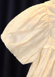 Handmade Beige Embroideried Ruffled Patchwork Girls Top Short Sleeve