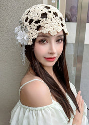 Handmade Beige Embroidery Nail Bead Cotton Knit Bonnie Hat