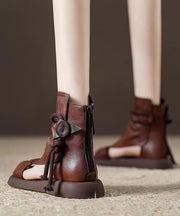 Handmade Beige Splicing Cowhide Leather Chunky Sandals Boots