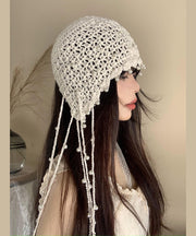 Handmade Beige Tassel Bead Hollow Out Knit Bonnie Hat