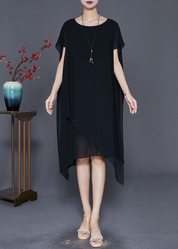 Handmade Black Asymmetrical Design Chiffon Maxi Dresses Summer