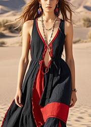 Handmade Black Asymmetrical Patchwork Cotton Cami Dresses Summer