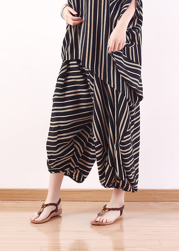 Handmade Black Asymmetrical Striped Chiffon Harem Pants Trousers Fall