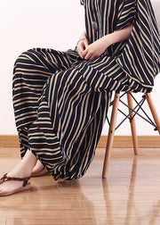 Handmade Black Asymmetrical Striped Chiffon Harem Pants Trousers Fall