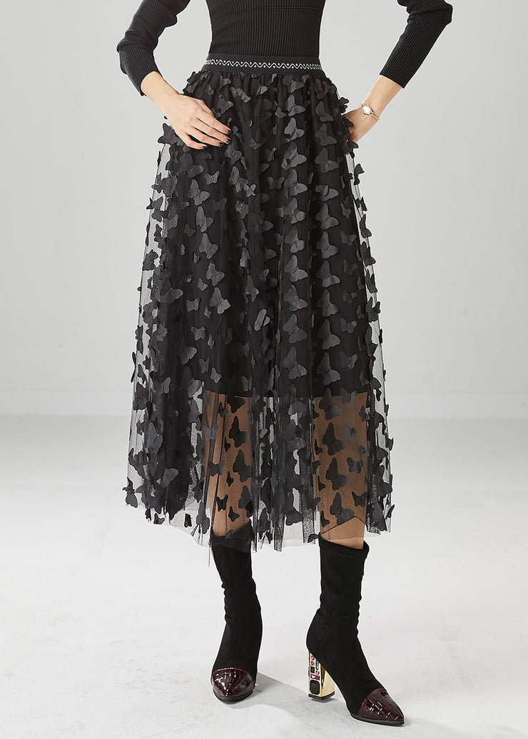 Handmade Black Butterfly Appliqued Tulle Skirts Fall