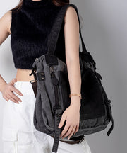 Handmade Black Canvas Patchwork Faux Leather Messenger Bag