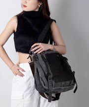 Handmade Black Canvas Patchwork Faux Leather Messenger Bag