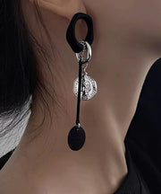 Handmade Black Copper Disc Tassel Drop Earrings