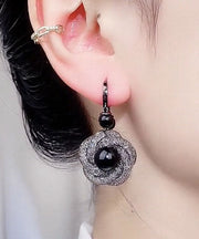 Handmade Black Crystal Tulle Drop Earrings