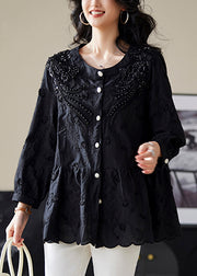 Handmade Black Embroidered Nail Bead Shirts Fall