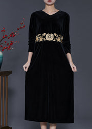 Handmade Black Embroidered Silk Velvet 2 Piece Outfit Spring