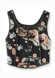 Handmade Black Embroideried Patchwork Cotton Vest Sleeveless