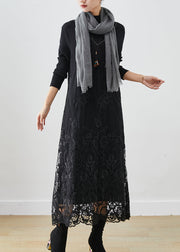 Handmade Black Embroidered Patchwork Knit Dress Fall