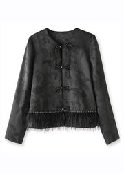 Handmade Black Embroideried Tassel Silk Top Fall