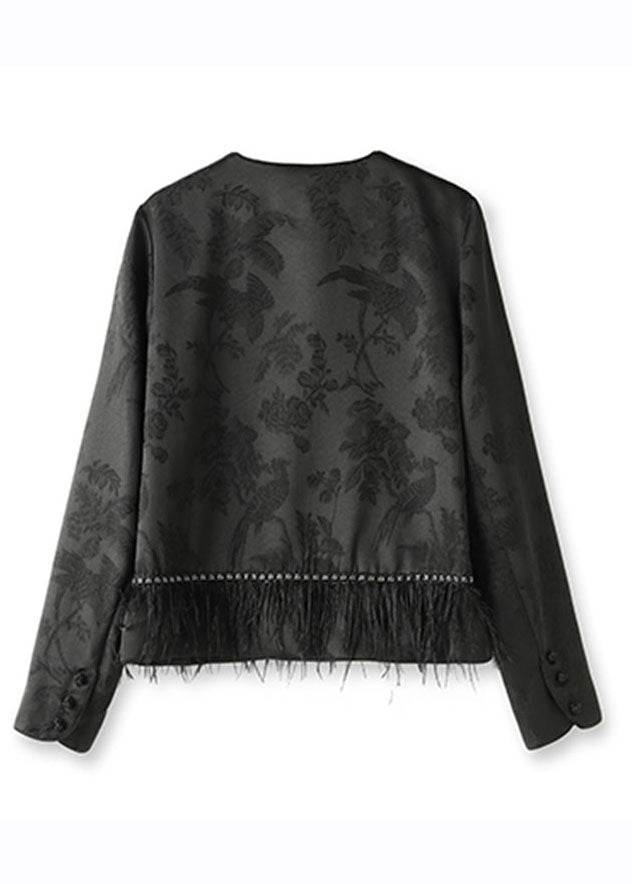 Handmade Black Embroideried Tassel Silk Top Fall