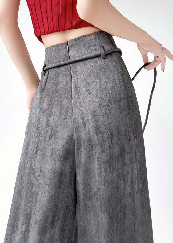 Handmade Black Grey Wrinkled Ice Silk Wide Leg Pants Summer