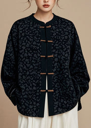 Handmade Black O-Neck Patchwork Button Coats Fall