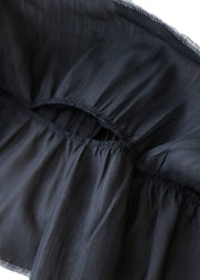 Handmade Black O-Neck Wrinkled Patchwork Top Short Sleeve