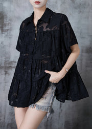 Handmade Black Oversized Chiffon Shirt Top Summer