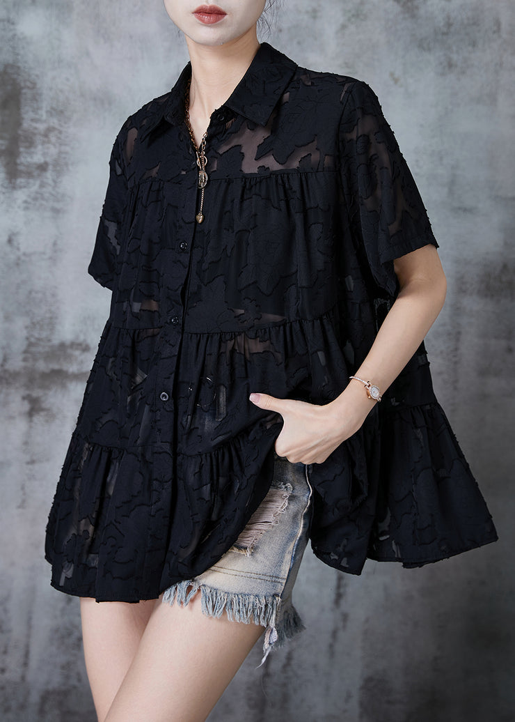 Handmade Black Oversized Chiffon Shirt Top Summer