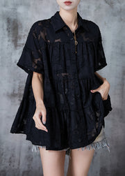 Handmade Black Oversized Chiffon Shirt Top Summer