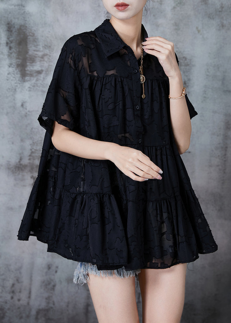 Handmade Black Oversized Chiffon Shirt Top Summer