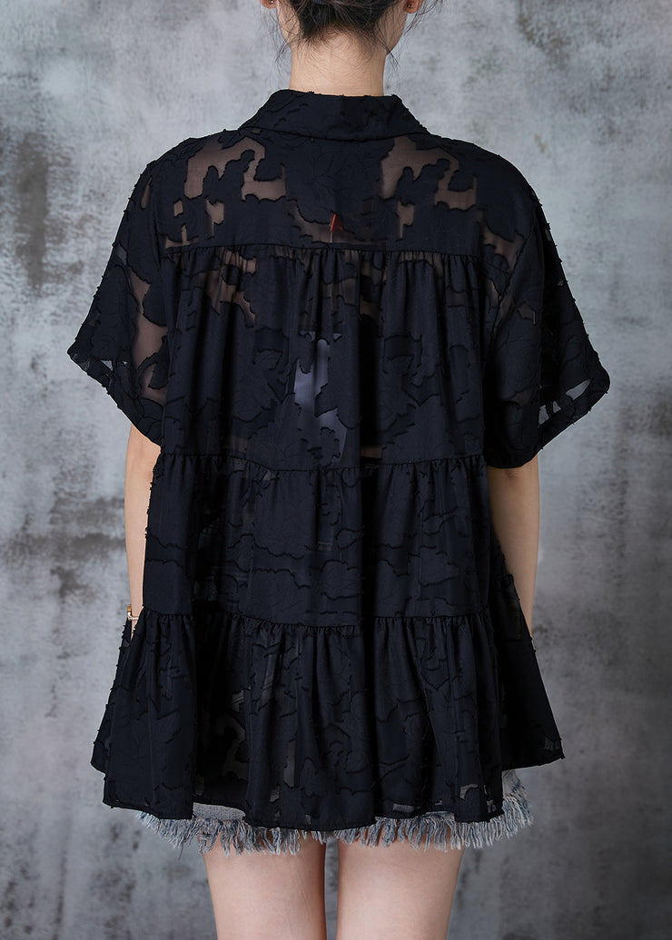 Handmade Black Oversized Chiffon Shirt Top Summer