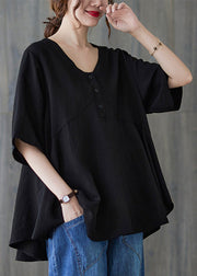 Handmade Black Oversized Patchwork Cotton Tops Summer