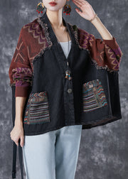 Handmade Black Oversized Patchwork Knit Denim Jackets Fall