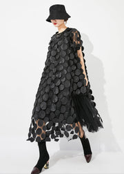 Handmade Black Oversized Patchwork Tulle Robe Dresses Summer