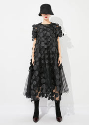 Handmade Black Oversized Patchwork Tulle Robe Dresses Summer