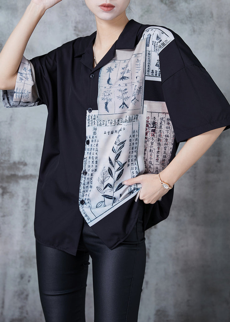 Handmade Black Oversized Print Chiffon Blouses Summer