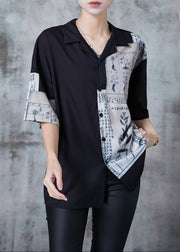 Handmade Black Oversized Print Chiffon Blouses Summer