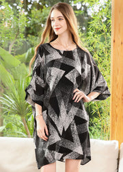 Handmade Black Oversized Print Chiffon Dresses Batwing Sleeve