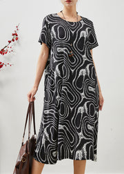 Handmade Black Oversized Print Chiffon Vacation Dresses Summer