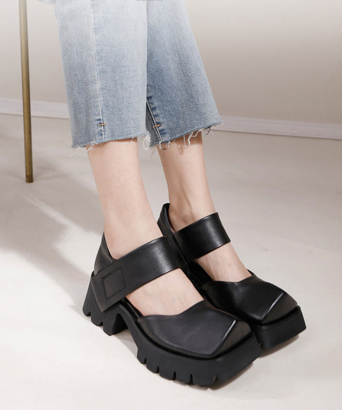 Handmade Black Splicing Platform High Heel Sandals