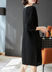 Handmade Black Striped Knit Pullover Streetwear Dress Spring