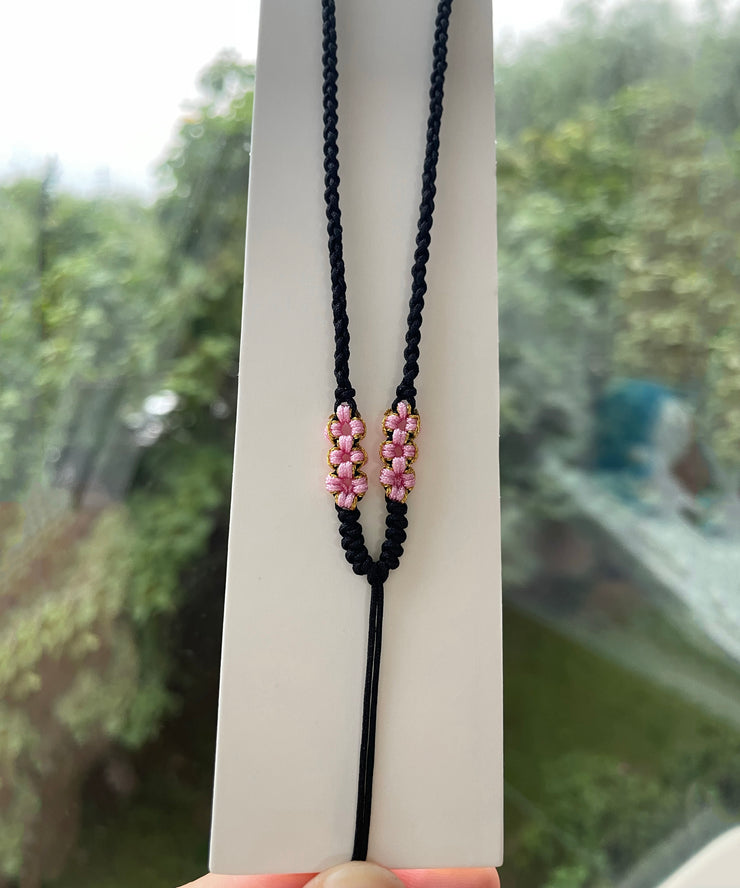 Handmade Black Weaving Floral Pendant Necklace