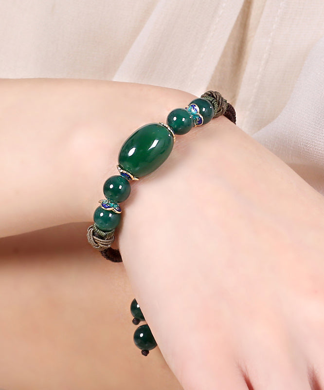 Handmade Blackish Green Hand Knitting Agate Cloisonne Charm Bracelet