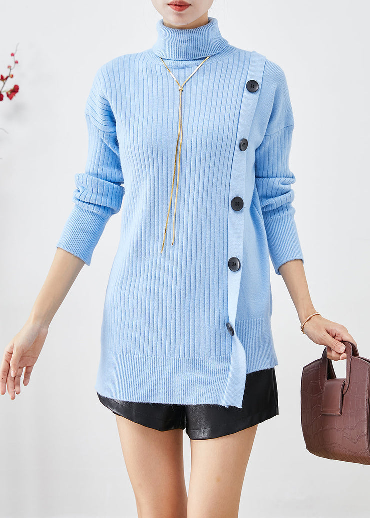 Handmade Blue Asymmetrical Patchwork Thick Knit Sweater Fall