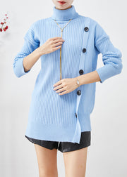 Handmade Blue Asymmetrical Patchwork Thick Knit Sweater Fall