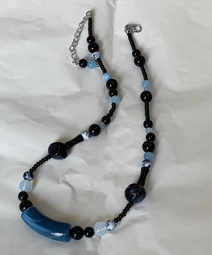 Handmade Blue Bamboo Joint Beading Graduated Bead Necklace
